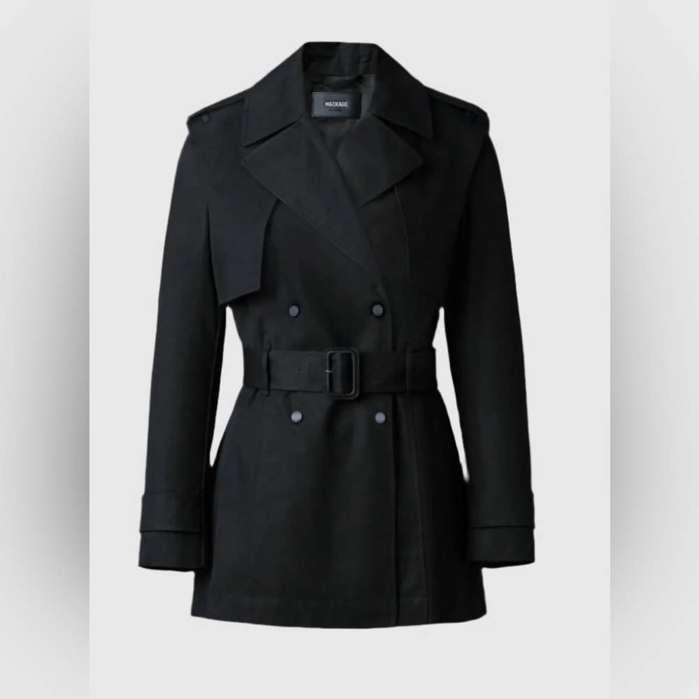 NWT Mackage ADVA Mid-Length Buckled Belt Trench in Black